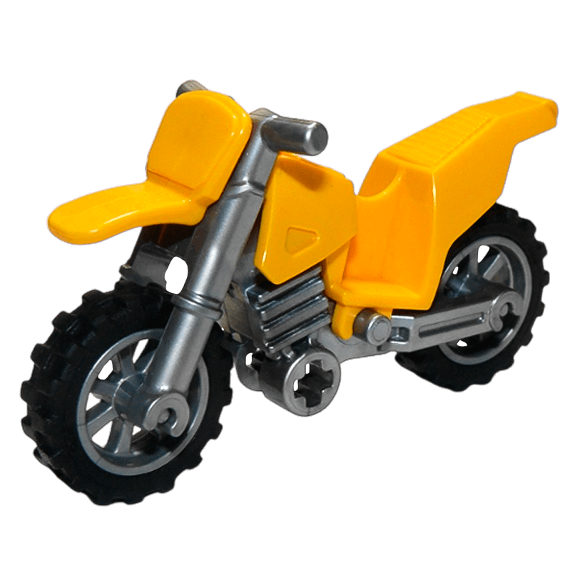 Транспорт Lego Мотоцикл Dirt Bike Flat Silver Chassis and Wheels 50860c07 Bright Light Orange Б/У - Retromagaz