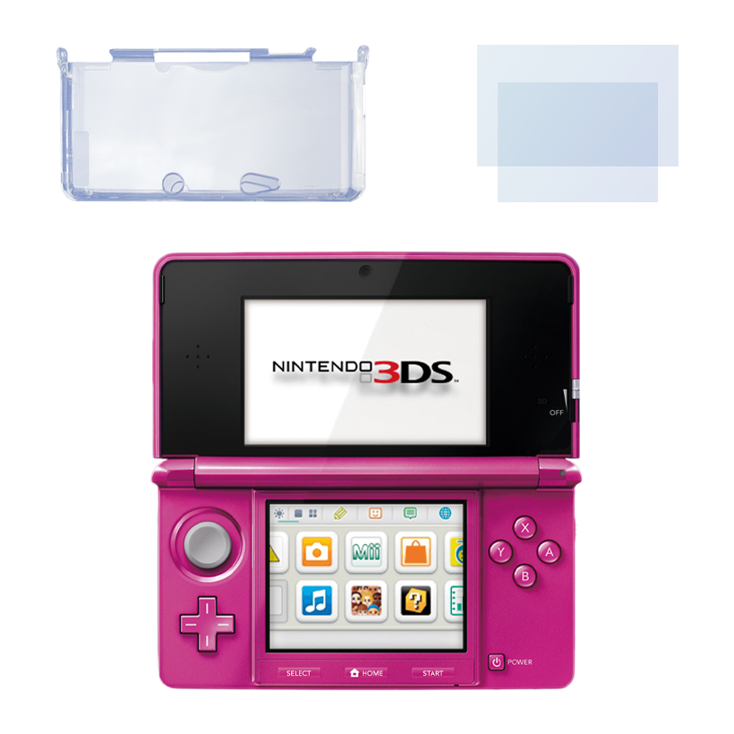 Набор Консоль Nintendo 3DS Модифицированная 32GB Gloss Pink + 10 Встроенных Игр Б/У  + Чехол Твердый RMC Trans-Clear Новый + Защитная Пленка - Retromagaz