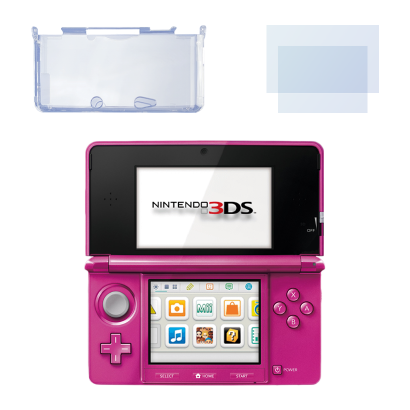 Набор Консоль Nintendo 3DS Модифицированная 32GB Gloss Pink + 10 Встроенных Игр Б/У  + Чехол Твердый RMC Trans Clear Новый + Защитная Пленка - Retromagaz