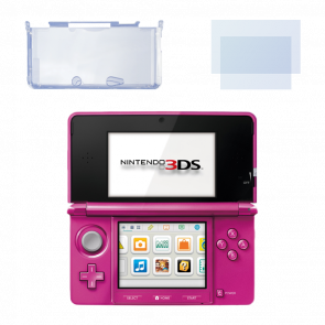 Набор Консоль Nintendo 3DS Модифицированная 32GB Gloss Pink + 10 Встроенных Игр Б/У  + Чехол Твердый RMC Trans Clear Новый + Защитная Пленка