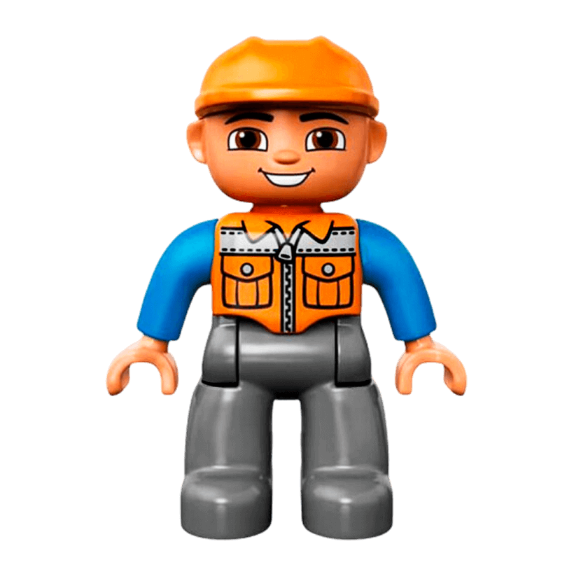 Фігурка Lego Boy Dark Bluish Grey Legs Orange Vest Duplo 47394pb156a Б/У - Retromagaz