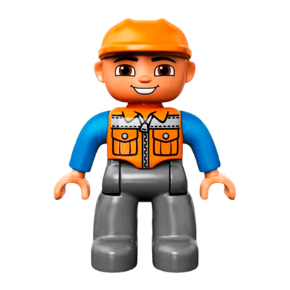 Фигурка Lego Dark Bluish Grey Legs Orange Vest Duplo Boy 47394pb156a Б/У - Retromagaz