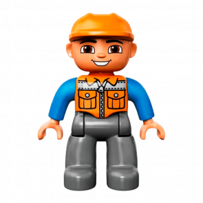 Фігурка Lego Boy Dark Bluish Grey Legs Orange Vest Duplo 47394pb156a Б/У - Retromagaz