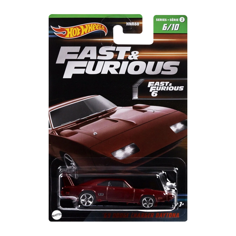 Тематическая Машинка Hot Wheels '69 Dodge Charger Daytona Fast & Furious 1:64 HNR88/HNT06 Dark Red - Retromagaz