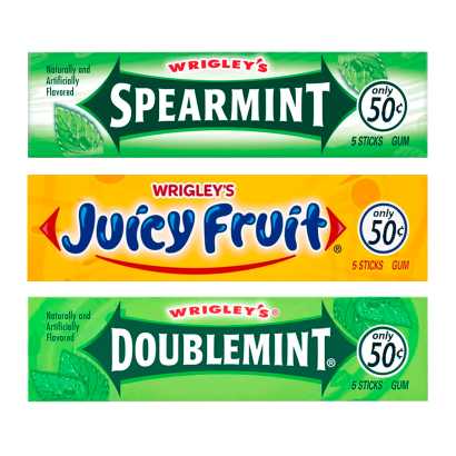 Набор Жевательная Резинка Wrigley's Doublemint 5 Sticks + Juicy Fruit + Spearmint - Retromagaz
