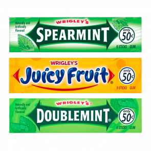 Набор Жевательная Резинка Wrigley's Doublemint 5 Sticks + Juicy Fruit + Spearmint - Retromagaz