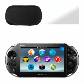 Набір Консоль Sony PlayStation Vita Slim Модифікована 64GB Black + 5 Вбудованих Ігор Б/У  + Чохол М'який RMC Новий + Скло  Trans Clear Новий - Retromagaz