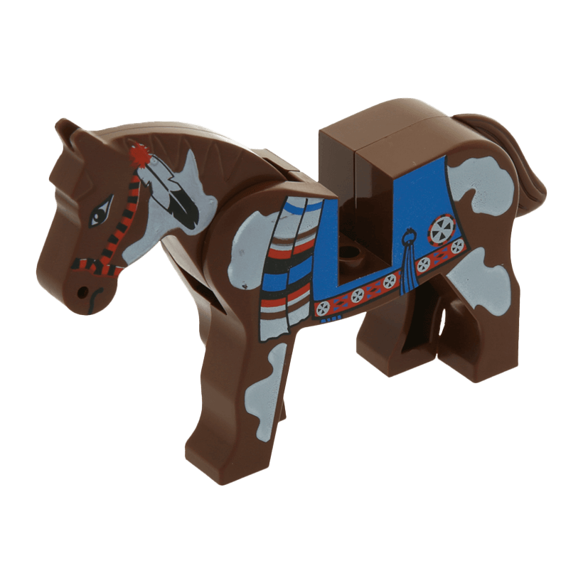 Фигурка Lego Animals Земля Horse with Blue Blanket Right Side Red Circle Pattern 4493c01px2 1 Brown Б/У Нормальный - Retromagaz