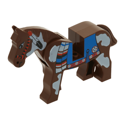 Фигурка Lego Animals Земля Horse with Blue Blanket Right Side Red Circle Pattern 4493c01px2 1 Brown Б/У Нормальный - Retromagaz