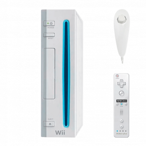 Набор Консоль Nintendo Wii RVL-001 Europe 512MB White Без Геймпада Б/У  + Контроллер Беспроводной RMC Remote Plus Новый + Проводной  Nunchuk