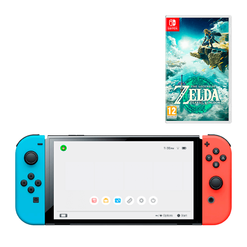 Набор Консоль Nintendo Switch OLED Model HEG-001 64GB Blue Red Новый  + Игра The Legend of Zelda: Tears of the Kingdom Русская Озвучка - Retromagaz