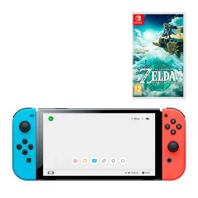 Набір Консоль Nintendo Switch OLED Model HEG-001 64GB Blue Red Новий  + Гра The Legend of Zelda: Tears of the Kingdom Російська Озвучка - Retromagaz