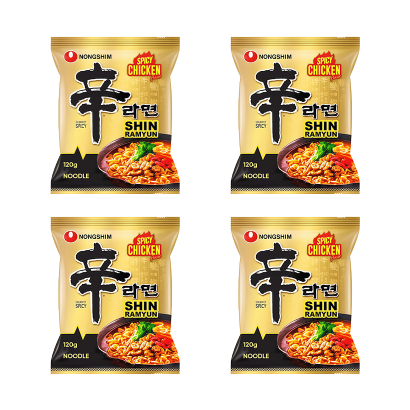 Набор Лапша 4шт Nongshim 1 Shin Рамьон со Вкусом Курицы Острая 120g - Retromagaz