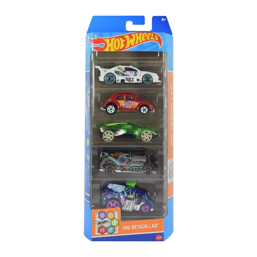 Машинка Базова Hot Wheels VW Beetle / Amazoom / Forward Force / Dodge Van / Cool-One HW Design Lab 1:64 HLY72 Red 5шт - Retromagaz