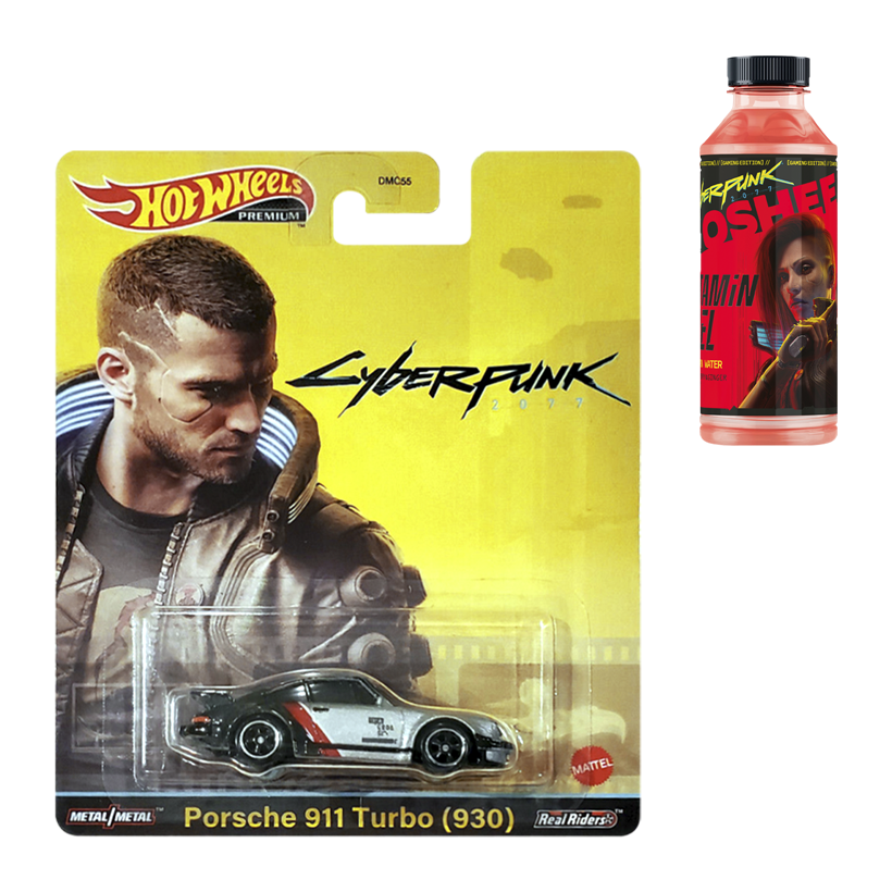 Набор Машинка Premium Hot Wheels Porsche Cyberpunk 2077 Porsche 911 Turbo (930) Rep. Entertainment 1:64 HCP04 Grey  + Напиток Cyberpunk Vitamin Fuel Cherry & Ginger - Retromagaz