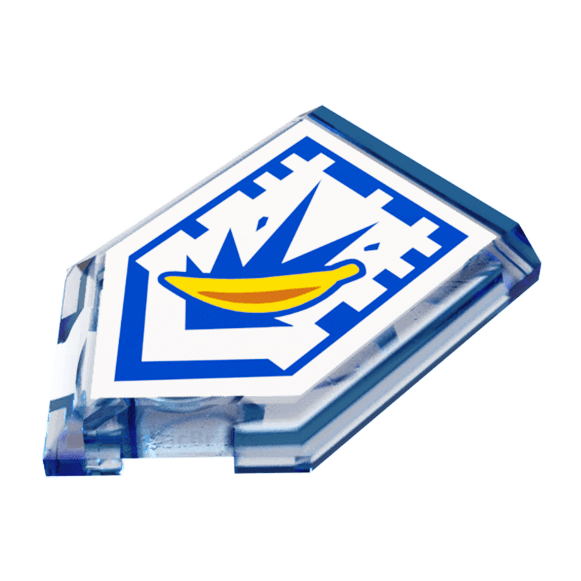 Плитка 4шт Lego Модифицированная Декоративная Pentagonal Nexo Power Shield Pattern Banana Bombs 2 x 3 22385pb024 6133248 Trans-Dark Blue Б/У - Retromagaz