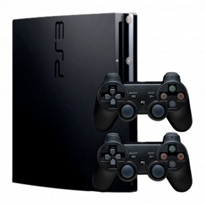 Набор Консоль Sony PlayStation 3 Slim 320GB Black Б/У Хороший + Геймпад Беспроводной RMC PlayStation 3 Black Новый - Retromagaz