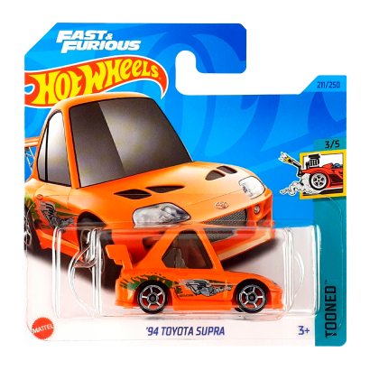 Машинка Базовая Hot Wheels Fast & Furious '94 Toyota Supra Tooned 1:64 HKG62 Orange - Retromagaz