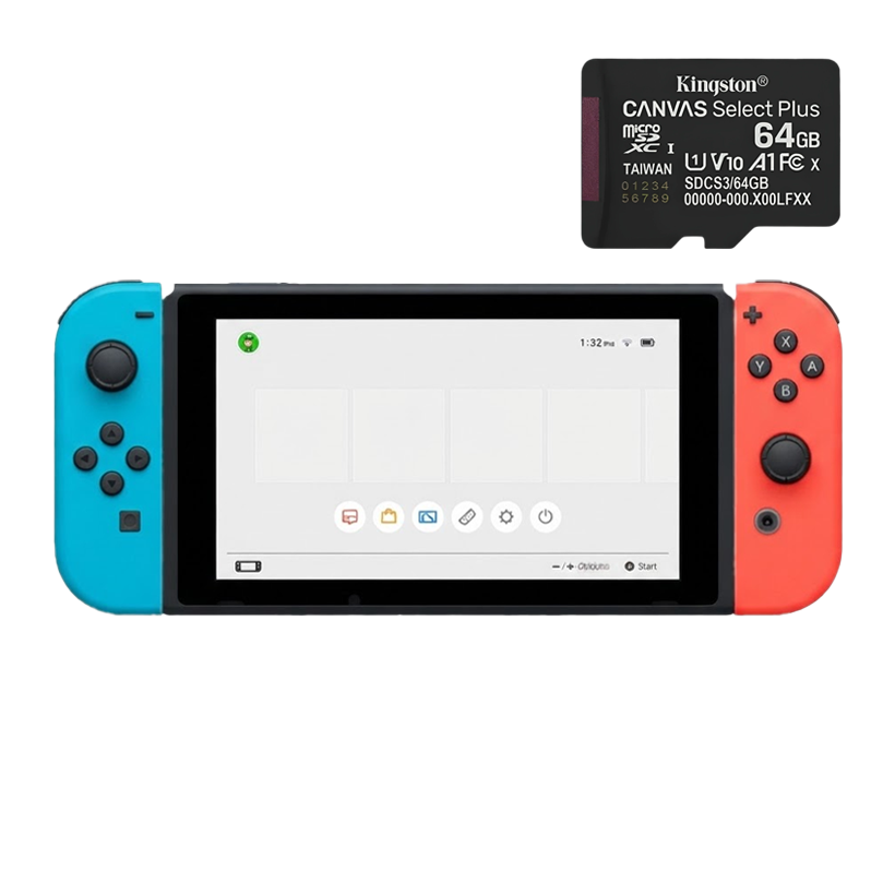 Набор Консоль Nintendo Switch HAC-001(-01) V2 32GB Blue Red Б/У + Карта UHS-I U3 V30 A1 SD Adapter 64GB - Retromagaz