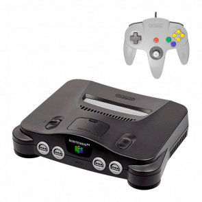 Набір Консоль Nintendo N64 FAT Europe Charcoal Grey Б/У + Геймпад Дротовий Nintendo N64 NUS-005 Grey 1.8m Б/У - Retromagaz