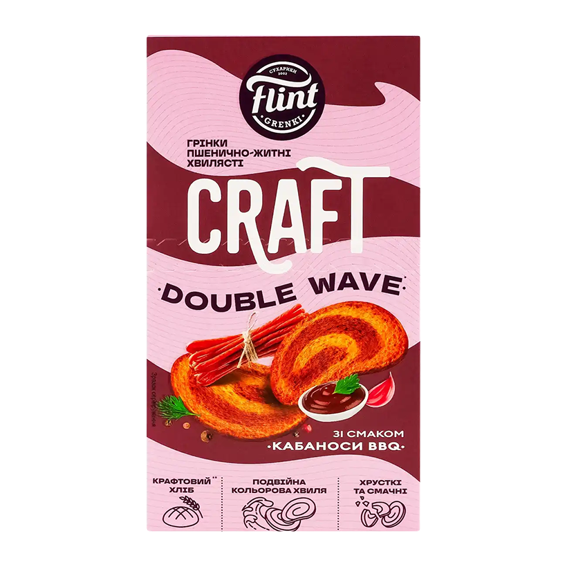 Грінки Flint Craft Double Wave зі Смаком Кабаноси BBQ 70g - Retromagaz