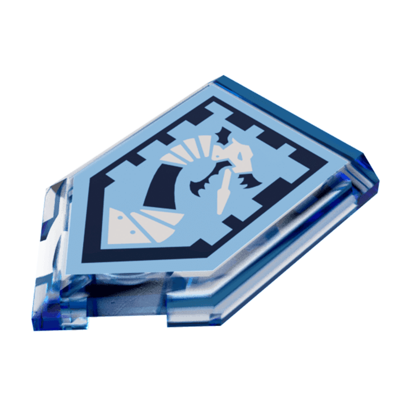 Плитка 2шт Lego Модифікована Декоративна Pentagonal Nexo Power Shield Pattern Iron Dragon 2 x 3 22385pb063 6172152 Trans-Dark Blue Б/У - Retromagaz