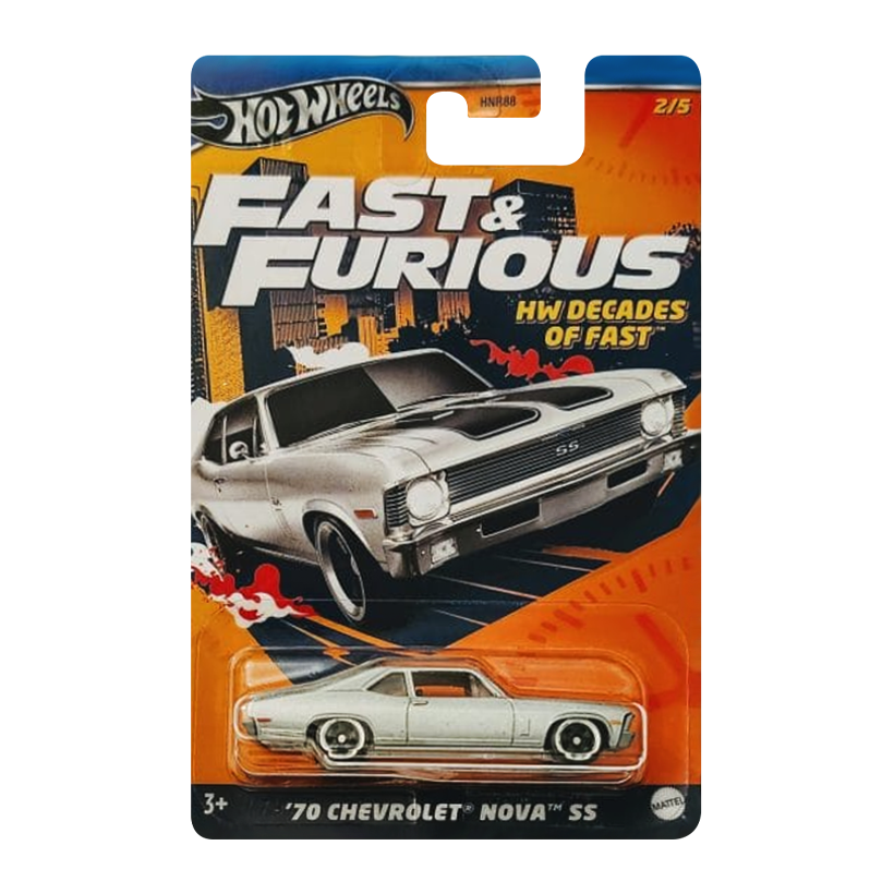 Тематична Машинка Hot Wheels `70 Chevrolet Nova SS Decades of Fast & Furious 1:64 HNR88/HRW42 Grey - Retromagaz