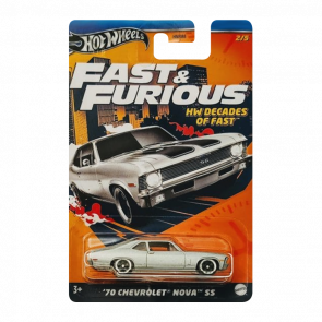 Тематическая Машинка Hot Wheels `70 Chevrolet Nova SS Decades of Fast & Furious 1:64 HNR88/HRW42 Grey - Retromagaz