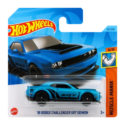 Машинка Базова Hot Wheels '18 Dodge Challenger SRT Demon Muscle Mania 1:64 HKJ54 Blue - Retromagaz