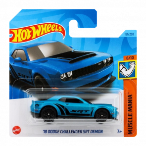 Машинка Базова Hot Wheels '18 Dodge Challenger SRT Demon Muscle Mania HKJ54 Blue Новий - Retromagaz