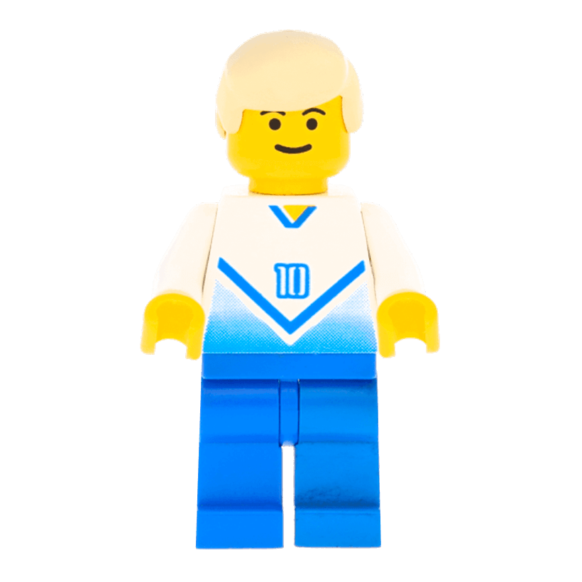 Фігурка Lego People 973pb0174 Soccer Player White & Blue Team with shirt #10 City soc084 1 Б/У - Retromagaz