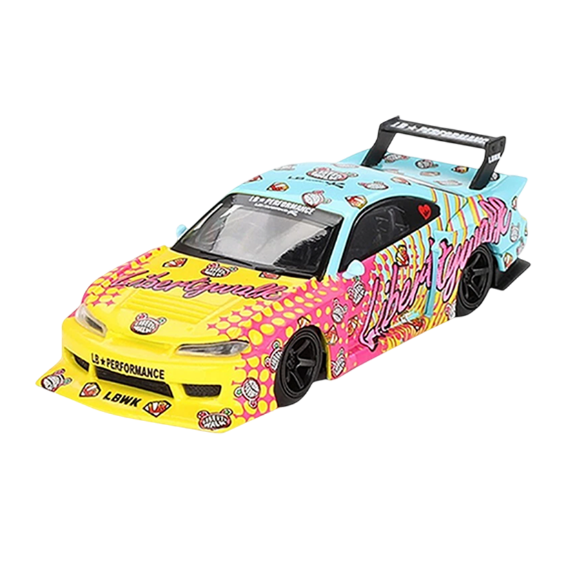 Машинка Premium MINI GT Nissan LB-Super Silhouette S15 SILVIA LBWK KUMA 1:64 MGT00743-СH Yellow - Retromagaz