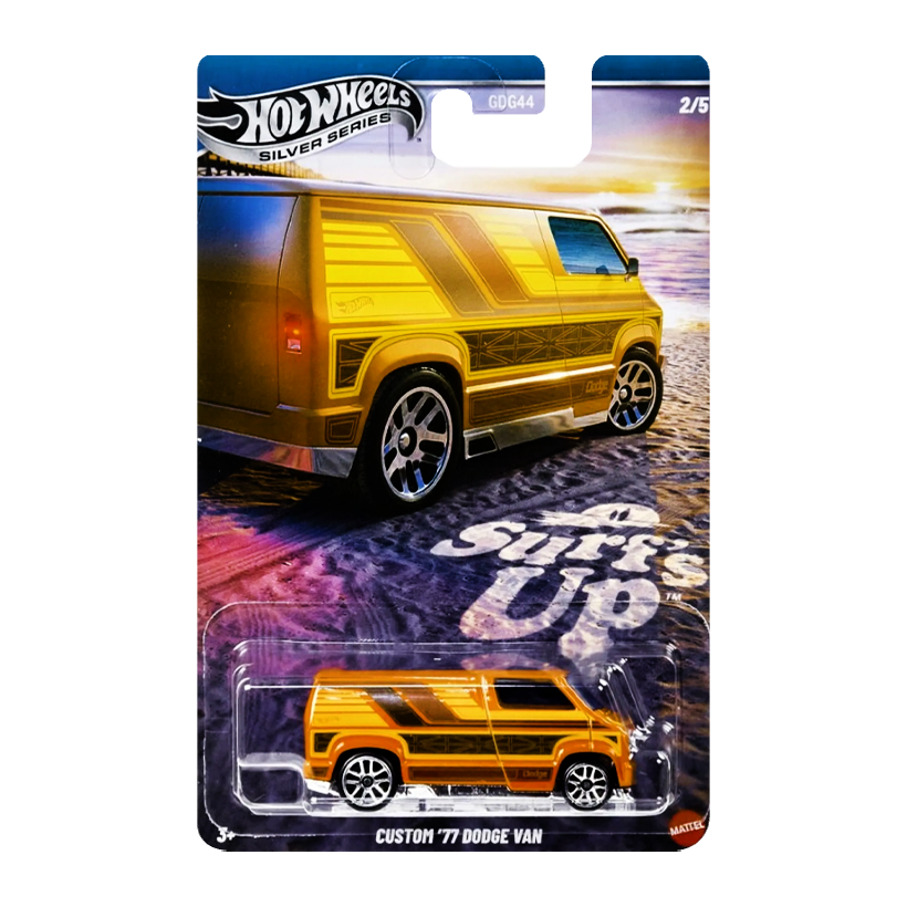 Тематическая Машинка Hot Wheels Custom '77 Dodge Van Surf's Up 1:64 JCB66 Orange - Retromagaz