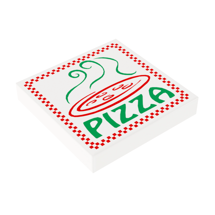 Плитка Lego Декоративная Groove with Red and Green Pizza Takeout Box Pattern 2 x 2 3068bpb0883 6081623 White Б/У - Retromagaz