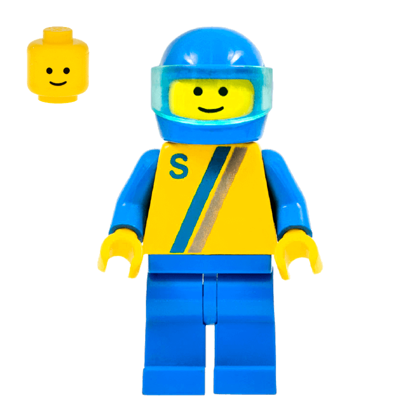 Фігурка Lego Race 973p23 'S' - Yellow with Blue Gray Stripe City s004 Б/У - Retromagaz