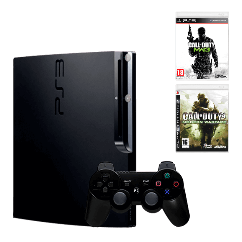 Набор Консоль Sony PlayStation 3 Slim 320GB Black Б/У + Игра Call of Duty Modern Warfare 3 Английская Версия + Call of Duty 4 Modern Warfare - Retromagaz