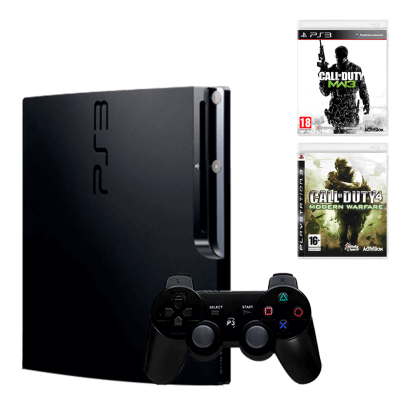 Набір Консоль Sony PlayStation 3 Slim 320GB Black Б/У  + Гра Call of Duty Modern Warfare 3 Англійська Версія + Гра Call of Duty 4 Modern Warfare Англійська Версія - Retromagaz