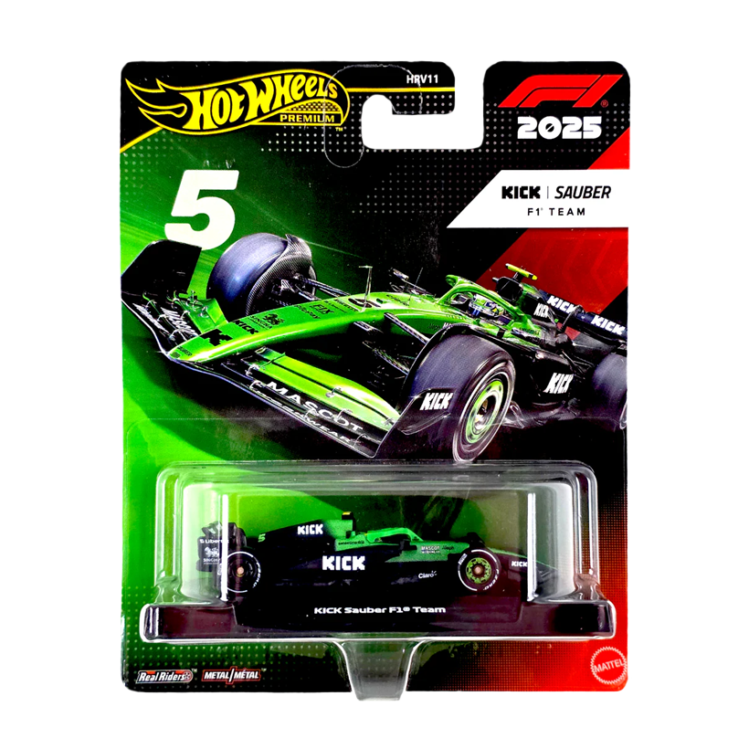 Машинка Premium Hot Wheels KICK Sauber F1 Team (#5 Gabriel Bortoleto) 1:64 JKD89 Green - Retromagaz