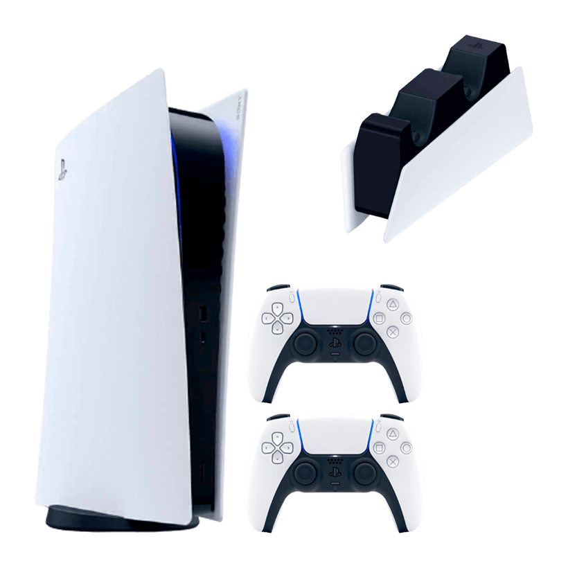 Набор Консоль Sony PlayStation 5 Digital Edition 825GB White Новый + Зарядное Устройство Проводной DualSense + Геймпад Беспроводной DualSense - Retromagaz