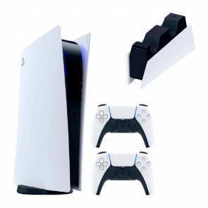 Набор Консоль Sony PlayStation 5 Digital Edition 825GB White Новый  + Зарядное Устройство Проводной DualSense + Геймпад Беспроводной DualSense - Retromagaz