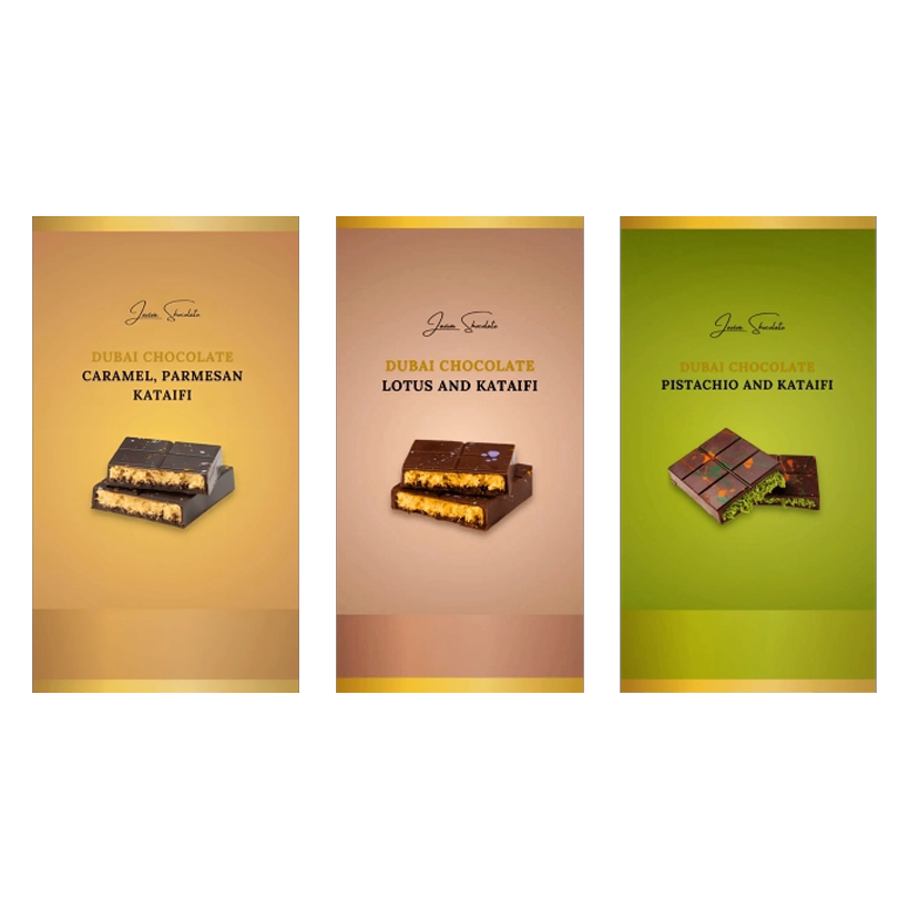 Набор Шоколад  LAVIVA Дубайский с Фисташкой и Катаифи 200g  + Дубайский с Карамелью и Катаифи + Дубайский Бисквит Lotus - Retromagaz
