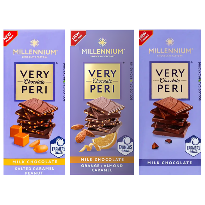 Набір Міленіал (Шоколад Millennium Very Peri Молочний + Very Peri Молочний з Арахісом та Солоною Карамеллю + Молочний з Мигдалем, Карамеллю та Апельсиновою Цедрою) - Retromagaz