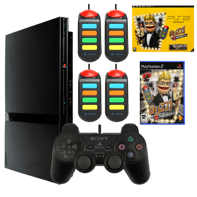 Консоль Sony PlayStation 2 Slim SCPH-7xxx Buzz! Hollywood Quiz Bundle Europe Black + Игра + Документация + Коробка Б/У - Retromagaz