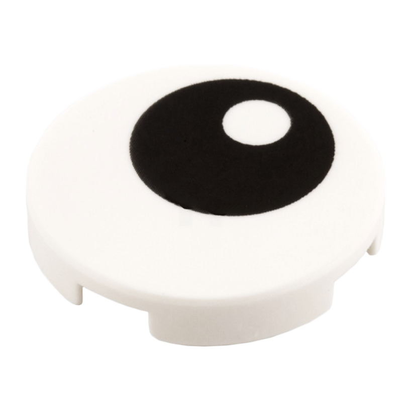 Плитка 10шт Lego Кругла Декоративна Bottom Stud Holder with Black Eye with Pupil Pattern 2 x 2 14769pb004 6060734 White Б/У - Retromagaz