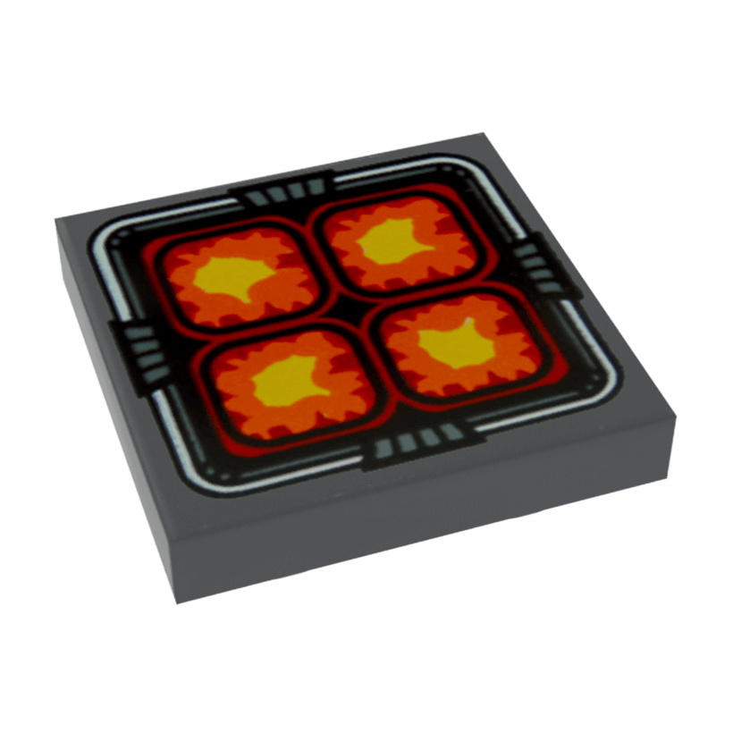 Плитка 4шт Lego Декоративная Inverted with 4 Orange Red and Yellow Rounded Squares 2 x 2 11203pb007 6025210 Dark Bluish Grey Б/У - Retromagaz