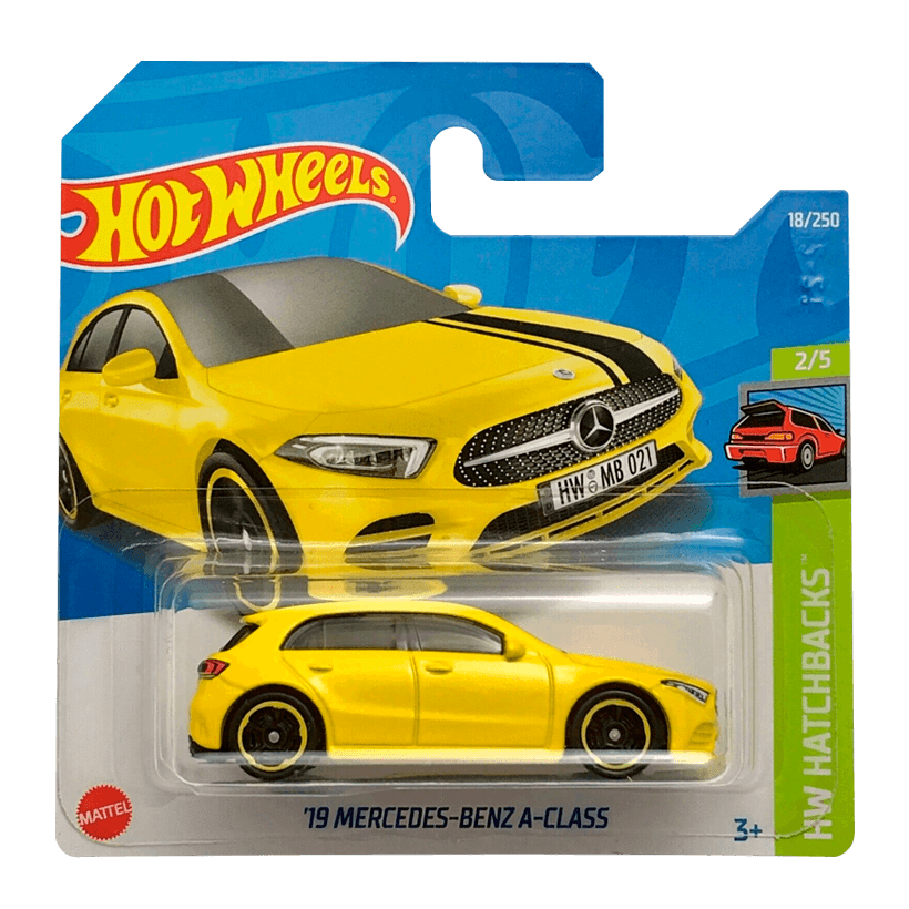 Машинка Базовая Hot Wheels '19 Mercedes-Benz A-Class Hatchbacks 1:64 HCW78 Yellow - Retromagaz