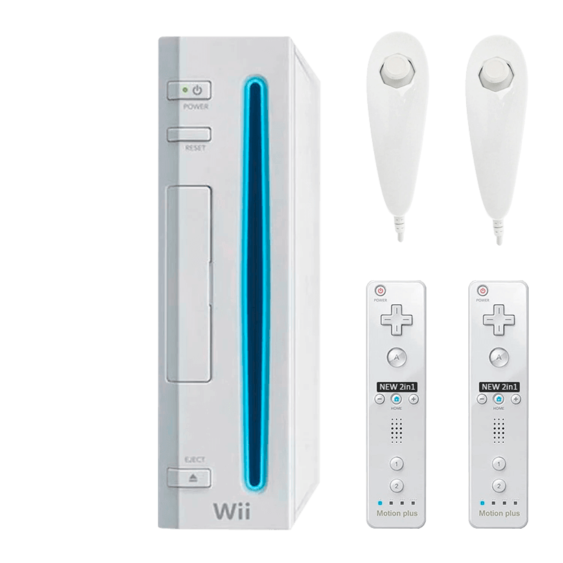 Набір Консоль Nintendo Wii RVL-001 Europe Модифікована 32GB White + 5 Вбудованих Ігор Б/У  + Контролер Бездротовий RMC Remote Plus Новий 2шт + Контролер Дротовий Nunchuk Новий 2шт - Retromagaz