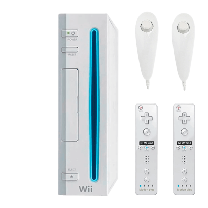 Набір Консоль Nintendo Wii RVL-001 Europe Модифікована 32GB White + 10 Вбудованих Ігор Без Геймпада Б/У  + Контролер Бездротовий RMC Remote Plus Новий 2шт + Контролер Дротовий  Nunchuk Новий 2шт - Retromagaz