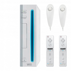 Набір Консоль Nintendo Wii RVL-001 Europe Модифікована 32GB White Без Геймпада + 10 Вбудованих Ігор Б/У  + Контролер Бездротовий RMC Remote Plus Новий 2шт + Контролер Дротовий  Nunchuk Новий 2шт - Retromagaz