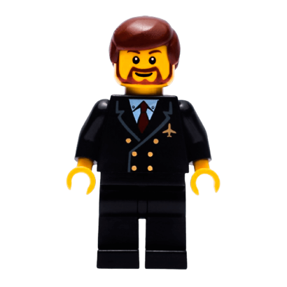 Фігурка Lego City Airport 973pb0109 Pilot Red Tie and 6 Buttons Reddish Brown Hair air048 Б/У Нормальний - Retromagaz